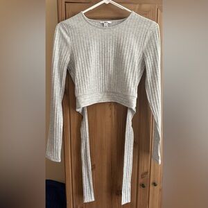 Bar III Gray Ribbed Long Sleeve Crop Top